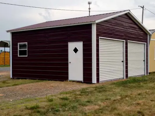 Burgundy two-door garage
