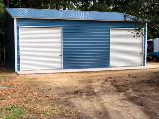 Blue two-door garage