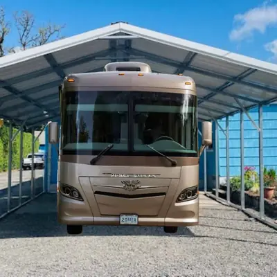Beaver Coach motorhome in an RV cover