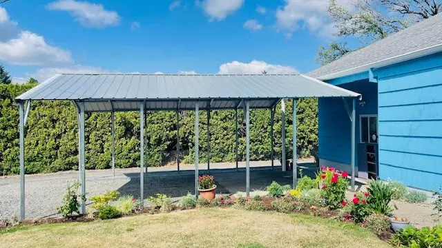 Vertical-roof carport, side view