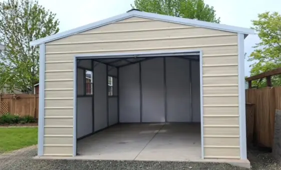 Tan 12x20 enclosed carport