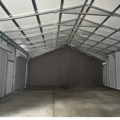 Enclosed metal garage interior